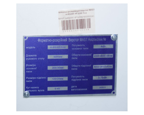 Купить Форматно-раскроечный станок MAST H-RS305 VF3200 Eco