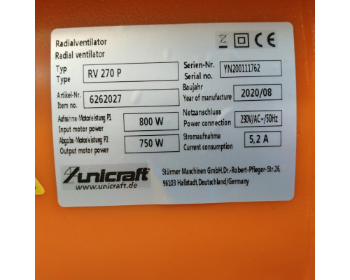 Купить Центробежный промышленный вентилятор Unicraft RV 270 P (6262027)