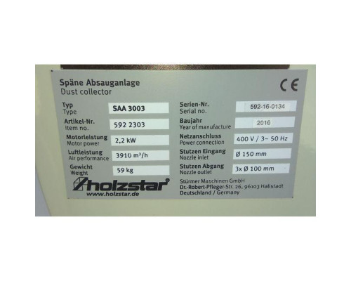 Купить Стружко-пилессос Holzstar SAA 3003 (380V) (5922303)